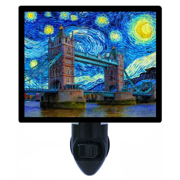 Night Light - Tower Bridge Starry Night. | Van Gogh Theme, Includes Free Switchable Insert, 4W Bulb, E12 Base