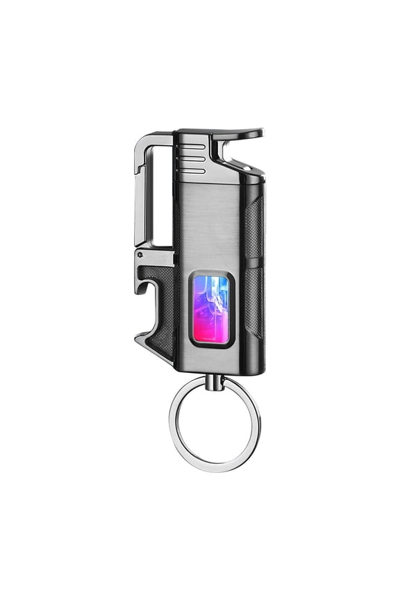 Night Light Transparent Blue Flame Torch Lighter, Adjustable Windproof Refillable Metal Keychain With LED Bottle Indicator, Multipurpose For Outdoor Camping BBQ Kitchen Candles And Travel