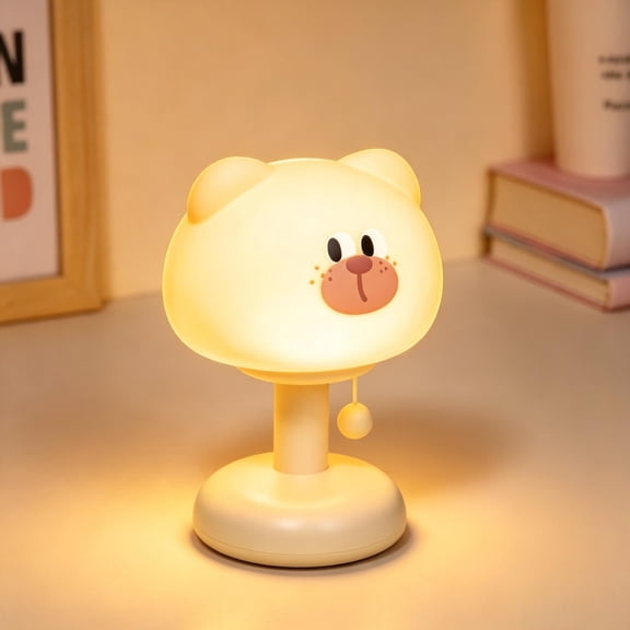 Night Light for Kids – Cute Squishy Pull String Silicone Lamp, Rechargeable 3 Brightness Adjustable Cartoon Bedside Light for Bedroom Decor & Gift
