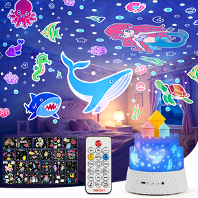 Kids Night Light Projector, Sensory Toys Baby Toys, 12 Music & 23 Films, Dimmable+ Timer+Remote Projector,Rechargeable Sleep Aid with 360° Rotating, Remote & Timer