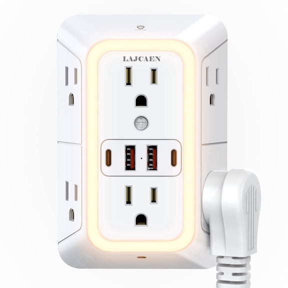 Night Light outlet extender power strip with surge protection 6 outlet splitter 4 USB Wall Charger Multi Plug Outlet Expander wall plug adapter for Indoor Home Travel Office