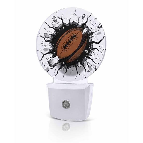 Night Lights Auto Sensor 3D Brown Rugby Night Light Football Break through Wall Round Lamp Plug-in LED Nightlights Dusk to Dawn for Living Room Bedroom Bathroom Hallway Home Wall Decor