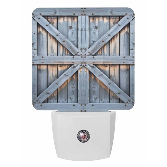 Night Lights Auto Sensor Barn Gate Plug-in LED Nightlights Lamp Dusk to Dawn for Living Room, Bedroom, Bathroom, Hallway, Stairways Home Wall Decor, Blue Farmhouse Wood Grain Walls Door Night Light