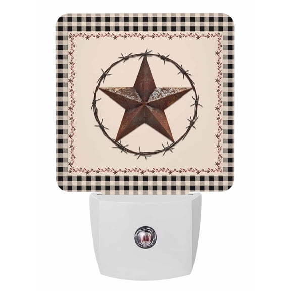 Night Lights Auto Sensor Barn Star Farmhouse Plug-in LED Nightlights Lamp Dusk to Dawn for Living Room, Bedroom, Bathroom, Hallway, Stairways Home Wall Decor, Berry Black Buffalo Plaid Night Light