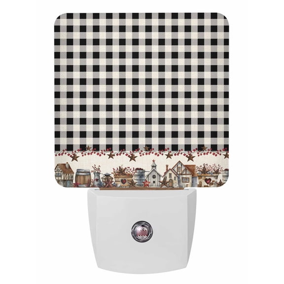 Night Lights Auto Sensor Barn Star Farmhouse Plug-in LED Nightlights Lamp Dusk to Dawn for Living Room, Bedroom, Bathroom, Hallway, Stairways Home Wall Decor, Black Buffalo Plaid Night Light