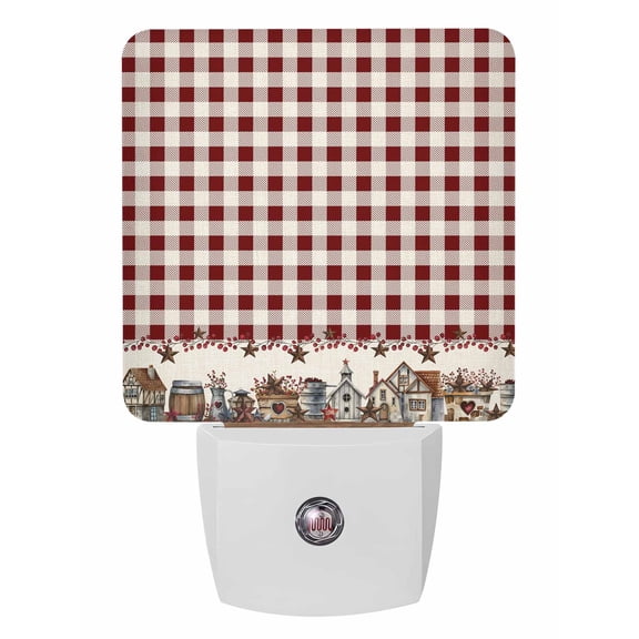 Night Lights Auto Sensor Barn Star Farmhouse Plug-in LED Nightlights Lamp Dusk to Dawn for Living Room, Bedroom, Bathroom, Hallway, Stairways Home Wall Decor, Red Buffalo Plaid Night Light