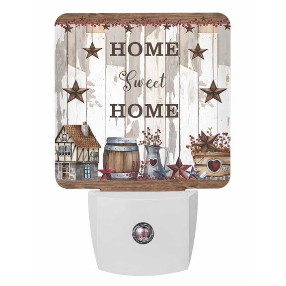 Night Lights Auto Sensor Barn Star Sweet Home Plug-in LED Nightlights Lamp Dusk to Dawn for Living Room, Bedroom, Bathroom, Hallway, Stairways Home Wall Decor, Berry Vintage Wood Grain Night Light