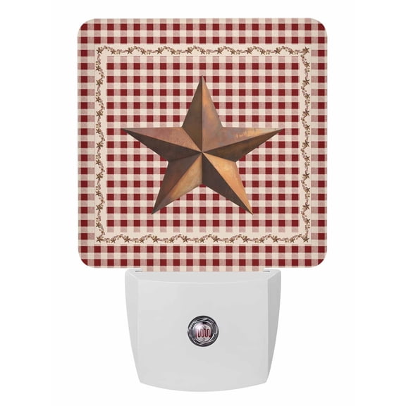 Night Lights Auto Sensor Barn Star Texas Plug-in LED Nightlights Lamp Dusk to Dawn for Living Room, Bedroom, Bathroom, Hallway, Stairways Home Wall Decor, Berry Country Red Plaid Night Light