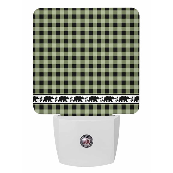 Night Lights Auto Sensor Bear Footprints Green Buffalo Plaid Plug-in LED Nightlights Lamp Dusk to Dawn for Living Room, Bedroom, Bathroom, Hallway, Stairways Wall Decor, Forest Animals Night Light
