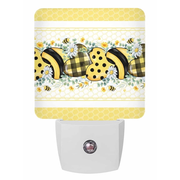 Night Lights Auto Sensor Bee Daisy Love Heart Plug-in LED Nightlights Lamp Dusk to Dawn for Living Room, Bedroom, Bathroom, Stairways Wall Decor, Honeycomb Eucalyptus Leaves Yellow Night Light
