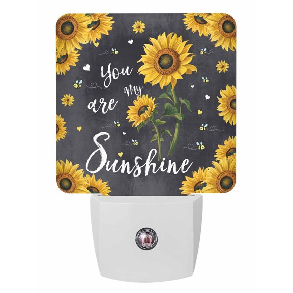 Night Lights Auto Sensor Bee Sunflowers Plug-in LED Nightlights Lamp Dusk to Dawn for Living Room, Bedroom, Bathroom, Hallway, Stairways Home Wall Decor, Black You Are My Sunshine Night Light