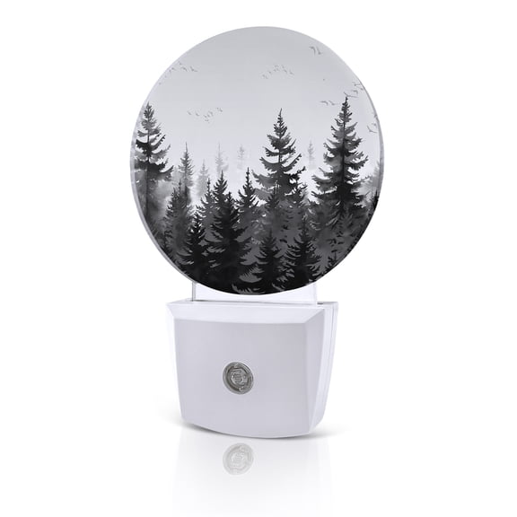 Night Lights Auto Sensor Black Forest Night Light Tree Bird Nature Landscape Round Lamp Plug-in LED Nightlights Dusk to Dawn for Living Room Bedroom Bathroom Hallway Home Wall Decor