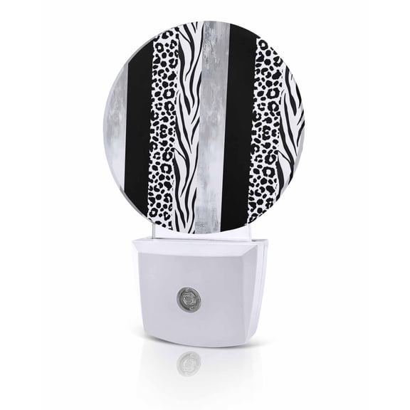 Night Lights Auto Sensor Black Leopard Zebra Stripes Night Light Abstract Collage Round Lamp Plug-in LED Nightlights Dusk to Dawn for Living Room Bedroom Bathroom Hallway Home Wall Decor