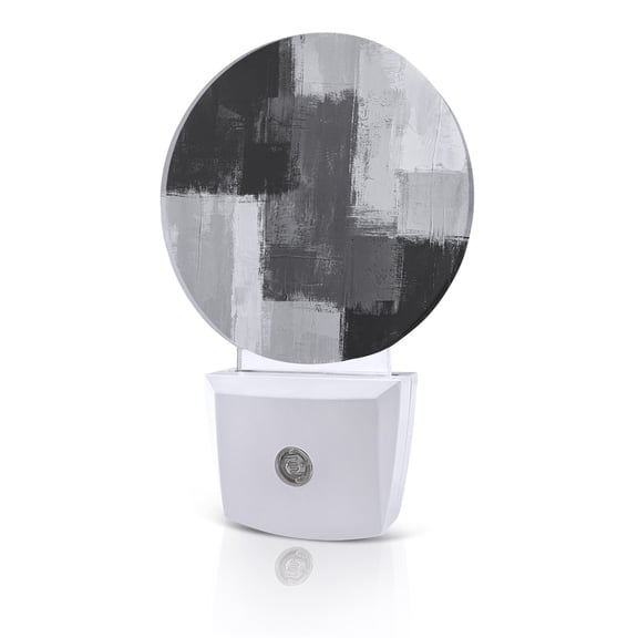 Night Lights Auto Sensor Black Painting Night Light Grey Abstract Graffiti Art Round Lamp Plug-in LED Nightlights Dusk to Dawn for Living Room Bedroom Bathroom Hallway Home Wall Decor