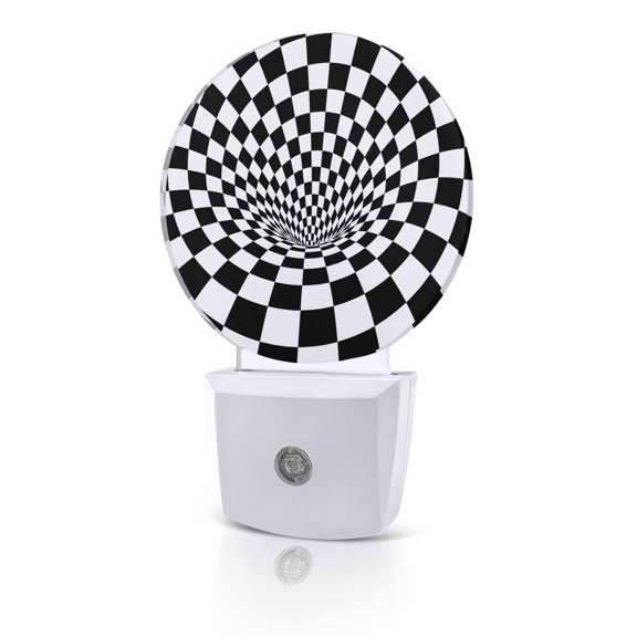 Night Lights Auto Sensor Black White Checker Night Light 3D Abstract Mosaic Tiles Round Lamp Plug-in LED Nightlights Dusk to Dawn for Living Room Bedroom Bathroom Hallway Home Wall Decor