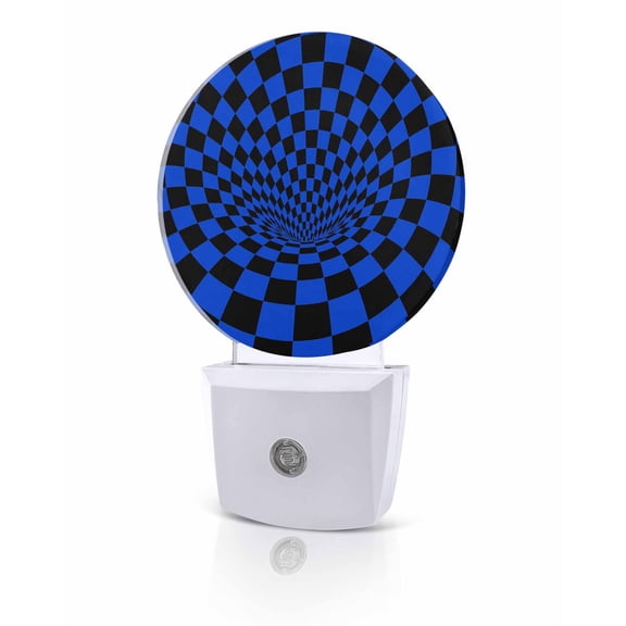 Night Lights Auto Sensor Blue Black Checker Night Light 3D Abstract Mosaic Tiles Round Lamp Plug-in LED Nightlights Dusk to Dawn for Living Room Bedroom Bathroom Hallway Home Wall Decor