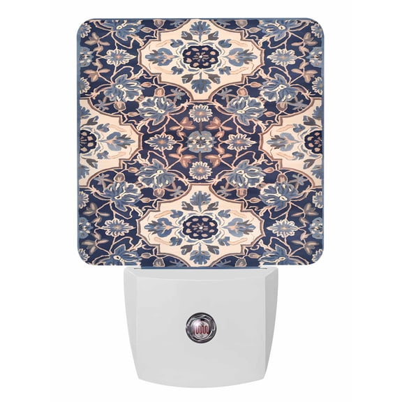 Night Lights Auto Sensor Blue Bohemian Plug-in LED Nightlights Lamp Dusk to Dawn for Living Room, Bedroom, Bathroom, Hallway, Stairways Home Wall Decor, Boho Southwest Tribe Night Light