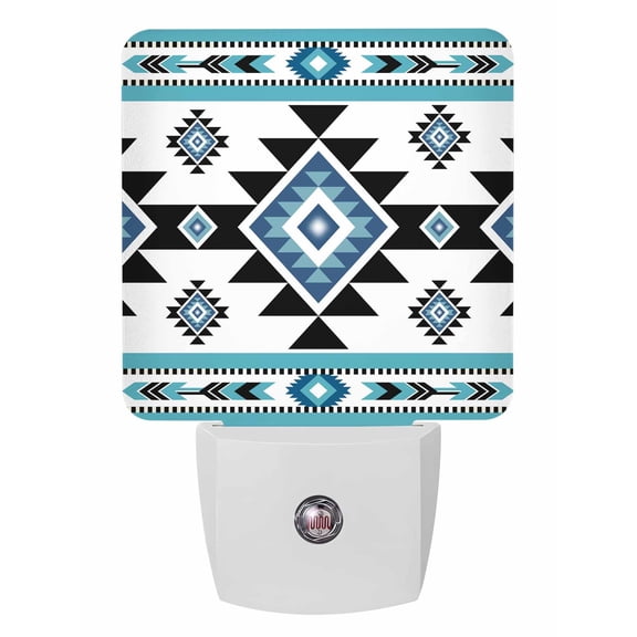 Night Lights Auto Sensor Blue Boho Plug-in LED Nightlights Lamp Dusk to Dawn for Living Room, Bedroom, Bathroom, Hallway, Stairways Home Wall Decor, Bohemian Native Southwest Ethnic Night Light