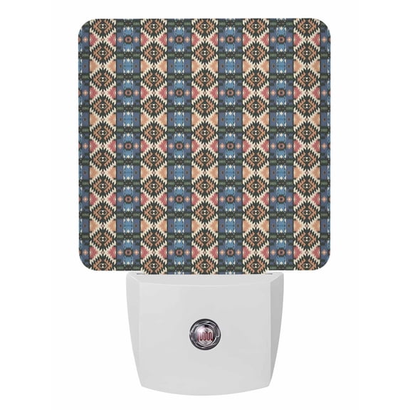 Night Lights Auto Sensor Blue Boho Plug-in LED Nightlights Lamp Dusk to Dawn for Living Room, Bedroom, Bathroom, Hallway, Stairways Home Wall Decor, Geometric Southwest Ethnic Style Night Light