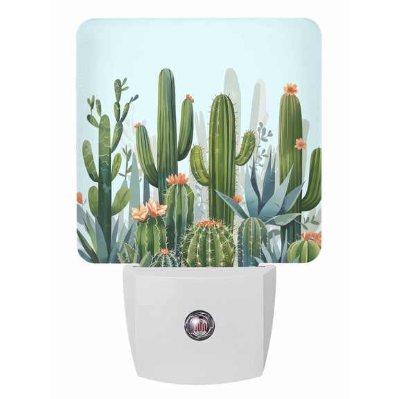 Night Lights Auto Sensor Blue Cactus Plug-in LED Nightlights Lamp Dusk to Dawn for Living Room, Bedroom, Bathroom, Hallway, Stairways Home Wall Decor, Summer Tropical Plants Floral Night Light
