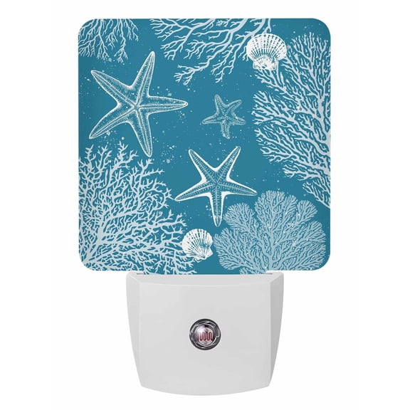 Night Lights Auto Sensor Blue Coral Plug-in LED Nightlights Lamp Dusk to Dawn for Living Room, Bedroom, Bathroom, Hallway, Stairways Home Wall Decor, Ocean Starfish Shell Night Light