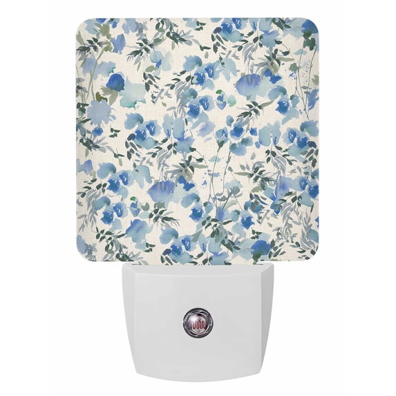 Night Lights Auto Sensor Blue Floral Plug-in LED Nightlights Lamp Dusk to Dawn for Living Room, Bedroom, Bathroom, Hallway, Stairways Home Wall Decor, Watercolor Wildflowers Linen Night Light