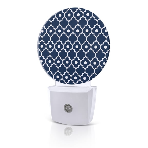 Night Lights Auto Sensor Blue Moroccan Design Night Light Geometric Art Round Lamp Plug-in LED Nightlights Dusk to Dawn for Living Room Bedroom Bathroom Hallway Home Wall Decor