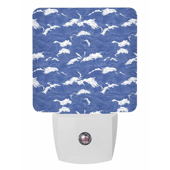 Night Lights Auto Sensor Blue Ocean Waves Plug-in LED Nightlights Lamp Dusk to Dawn for Living Room, Bedroom, Bathroom, Hallway, Stairways Home Wall Decor, Wavy Lines Night Light