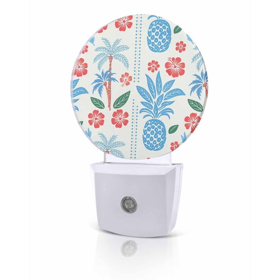 Night Lights Auto Sensor Blue Pineapple Night Light Floral Tropical Fruit Palm Tree Round Lamp Plug-in LED Nightlights Dusk to Dawn for Living Room Bedroom Bathroom Hallway Home Wall Decor