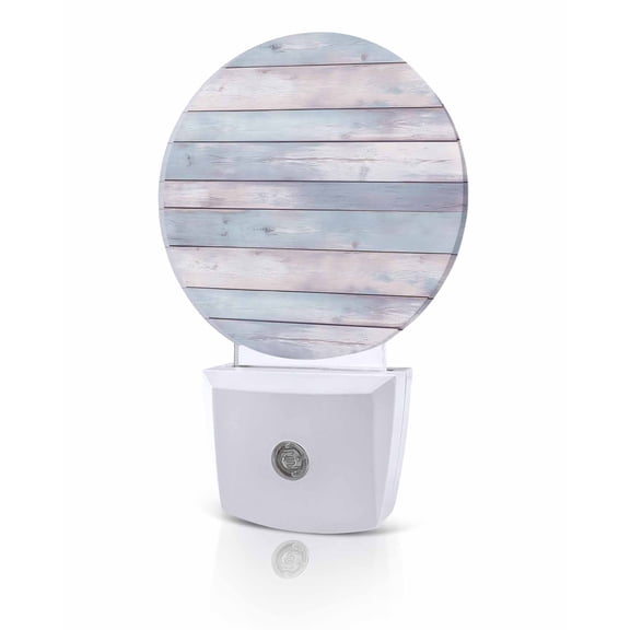 Night Lights Auto Sensor Blue Wood Grain Night Light Rustic Wooden Round Lamp Plug-in LED Nightlights Dusk to Dawn for Living Room Bedroom Bathroom Hallway Home Wall Decor