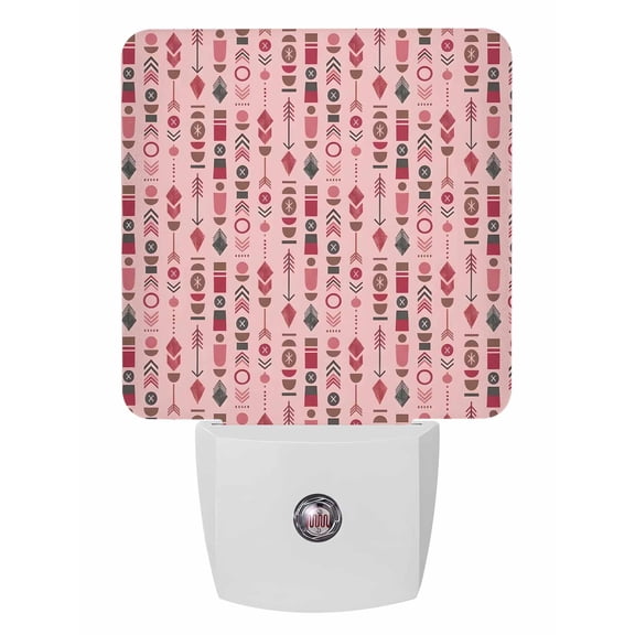 Night Lights Auto Sensor Bohemian Vertical Totems Plug-in LED Nightlights Lamp Dusk to Dawn for Living Room, Bedroom, Bathroom, Hallway, Stairways Home Wall Decor, Pink Tribal Stripes Night Light