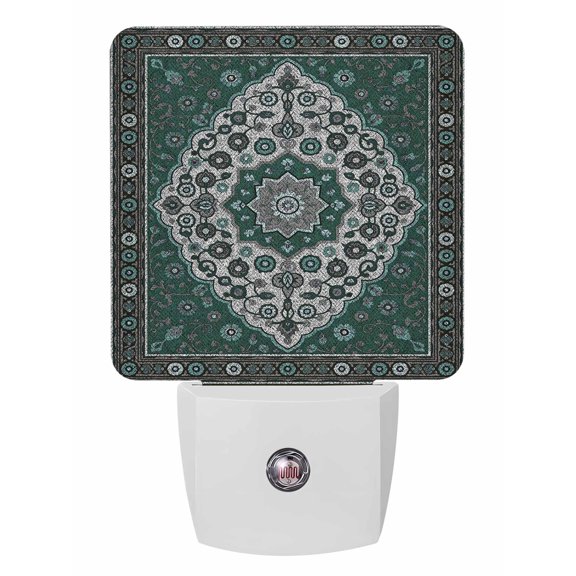 Night Lights Auto Sensor Boho Flower Plug-in LED Nightlights Lamp Dusk to Dawn for Living Room, Bedroom, Bathroom, Hallway, Stairways Home Wall Decor, Dark Green Bohemia Geometric Tribal Night Light