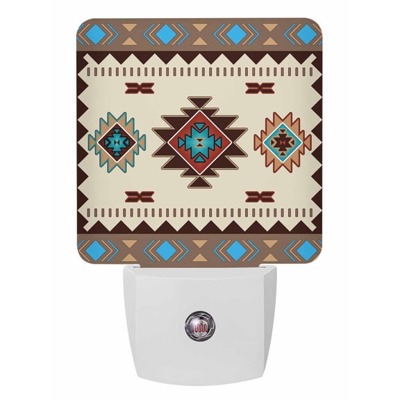 Night Lights Auto Sensor Boho Tribal Style Plug-in LED Nightlights Lamp Dusk to Dawn for Living Room, Bedroom, Bathroom, Hallway, Stairways Home Wall Decor, Southwest Abstract Bohemian Night Light
