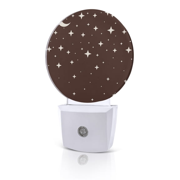 Night Lights Auto Sensor Brown Starry Night Night Light Stars Moon Round Lamp Plug-in LED Nightlights Dusk to Dawn for Living Room Bedroom Bathroom Hallway Home Wall Decor