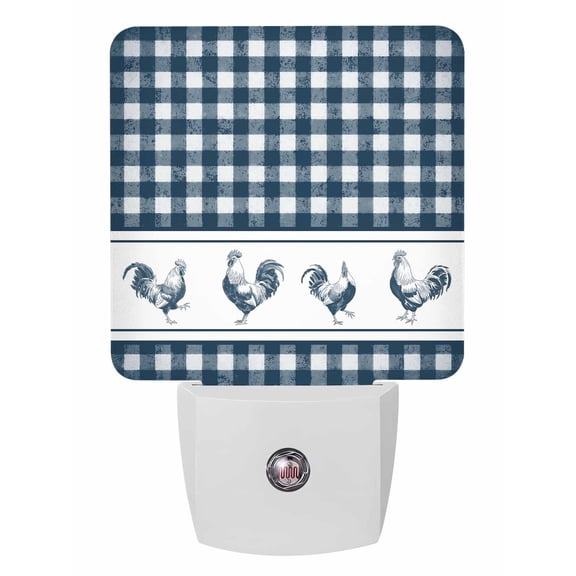Night Lights Auto Sensor Chicken Cock Rooster Plug-in LED Nightlights Lamp Dusk to Dawn for Living Room, Bedroom, Bathroom, Hallway, Stairways Wall Decor, Farmhouse Animal Blue Plaid Night Light