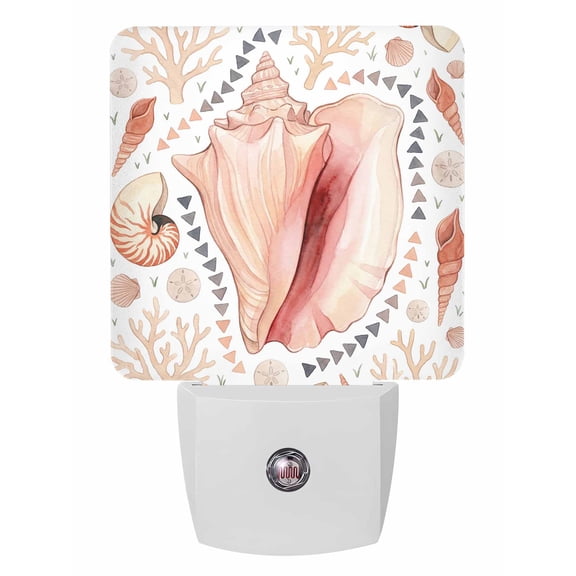 Night Lights Auto Sensor Coastal Coral Conch Plug-in LED Nightlights Lamp Dusk to Dawn for Living Room, Bedroom, Bathroom, Hallway, Stairways Home Wall Decor, Ocean Beach Shell Night Light