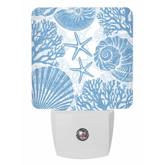 Night Lights Auto Sensor Coastal Shell Conch Plug-in LED Nightlights Lamp Dusk to Dawn for Living Room, Bedroom, Bathroom, Hallway, Stairways Wall Decor, Lake Blue Ocean Coral Starfish Night Light