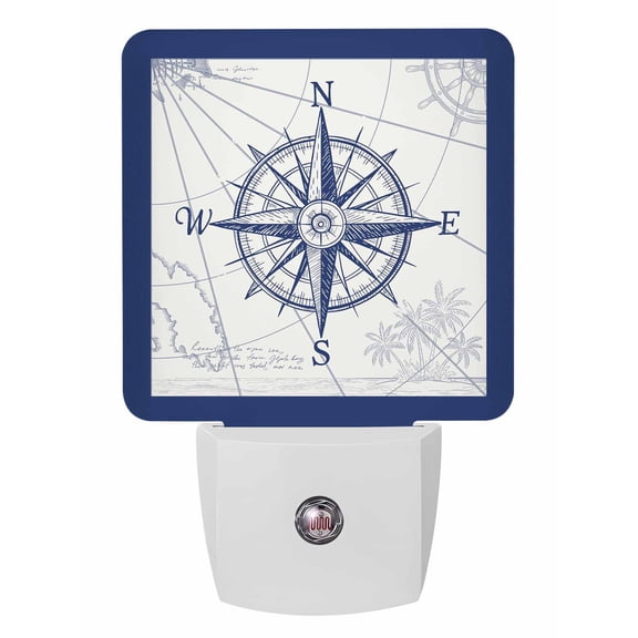 Night Lights Auto Sensor Compass Plug-in LED Nightlights Lamp Dusk to Dawn for Living Room, Bedroom, Bathroom, Hallway, Stairways Home Wall Decor, Blue Ocean Navigation Map Night Light