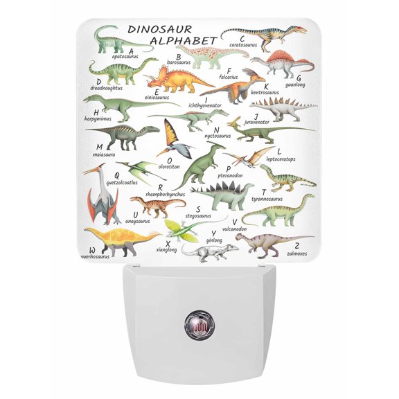 Night Lights Auto Sensor Dinosaur Family Plug-in LED Nightlights Lamp Dusk to Dawn for Living Room, Bedroom, Bathroom, Hallway, Stairways Home Wall Decor, Learning Alphabet A to Z Name Night Light