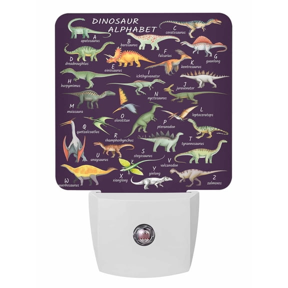 Night Lights Auto Sensor Dinosaur Family Plug-in LED Nightlights Lamp Dusk to Dawn for Living Room, Bedroom, Bathroom, Hallway, Stairways Wall Decor, Learning Alphabet A to Z Name Purple Night Light
