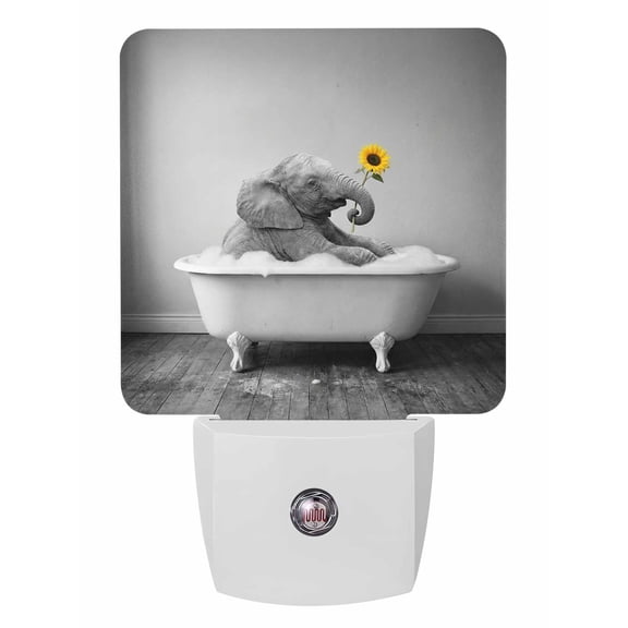 Night Lights Auto Sensor Elephant Shower on Bathtub Plug-in LED Nightlights Lamp Dusk to Dawn for Living Room, Bedroom, Bathroom, Hallway, Stairways Wall Decor, Sunflower Funny Animal Night Light