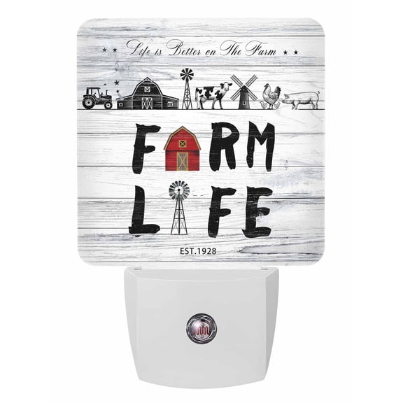 Night Lights Auto Sensor Farm Life Plug-in LED Nightlights Lamp Dusk to Dawn for Living Room, Bedroom, Bathroom, Stairways Wall Decor, Farmhouse Barn Windmill Cow Chicken Tractor Wood Night Light