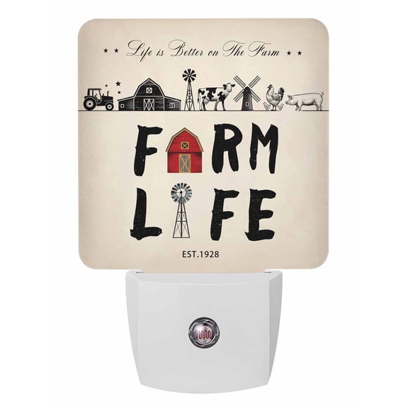 Night Lights Auto Sensor Farm Life Plug-in LED Nightlights Lamp Dusk to Dawn for Living Room, Bedroom, Bathroom, Stairways Wall Decor, Farmhouse Red Barn Windmill Cow Chicken Tractors Night Light