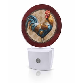 Night Lights Auto Sensor Farmhouse Chicken Rooster Cock Night Light Vintage Red Farm Animal Round Lamp Plug-in LED Nightlights Dusk to Dawn for Living Room Bedroom Bathroom Hallway Home Wall Decor
