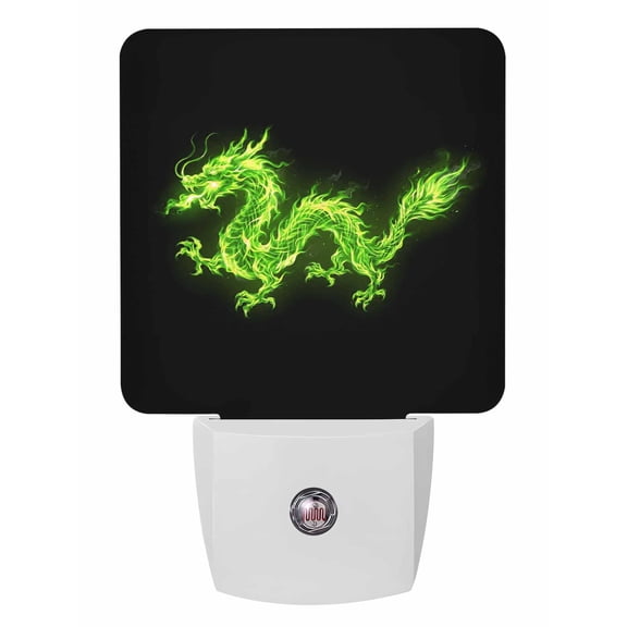 Night Lights Auto Sensor Flames Dragon Plug-in LED Nightlights Lamp Dusk to Dawn for Living Room, Bedroom, Bathroom, Hallway, Stairways Home Wall Decor, Green Modern Art Night Light