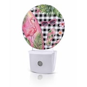 Night Lights Auto Sensor Flamigo Flip Flops Night Light Summer Sunglasses Green Palm Leaves Round Lamp Plug-in LED Nightlights Dusk to Dawn for Living Room Bedroom Bathroom Hallway Home Wall Decor