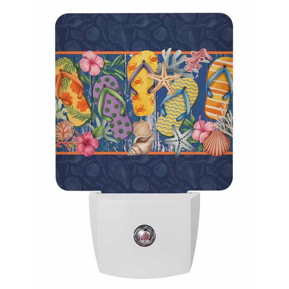 Night Lights Auto Sensor Flip Flops Plug-in LED Nightlights Lamp Dusk to Dawn for Living Room, Bedroom, Bathroom, Hallway, Stairways Home Wall Decor, Slippers Summer Holidays Marine Life Night Light
