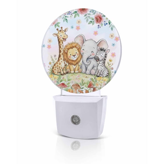 Night Lights Auto Sensor Forest Animal Night Light Floral Giraffe Lion Elephant Zebra Round Lamp Plug-in LED Nightlights Dusk to Dawn for Living Room Bedroom Bathroom Hallway Home Wall Decor