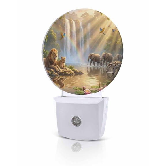 Night Lights Auto Sensor Forest Animal Night Light Sunlight Rainbow Elephant Lion Leopard Round Lamp Plug-in LED Nightlights Dusk to Dawn for Living Room Bedroom Bathroom Hallway Home Wall Decor