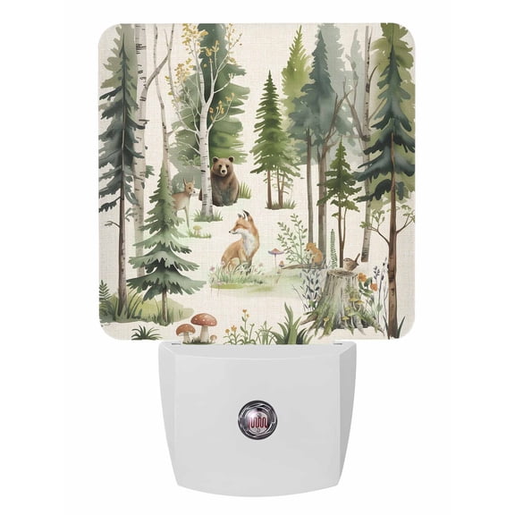 Night Lights Auto Sensor Forest Animal Plug-in LED Nightlights Lamp Dusk to Dawn for Living Room, Bedroom, Bathroom, Hallway, Stairways Home Wall Decor, Woodland Trees Bear Fox Deer Bird Night Light